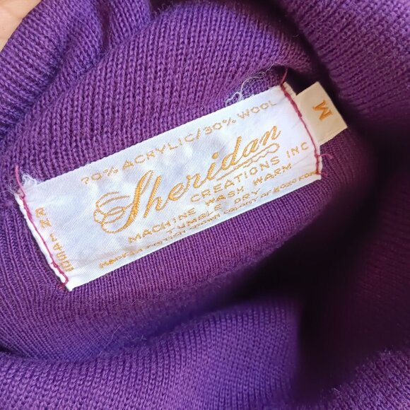 Women's Medium Vintage Purple Turtleneck Sweater Sheridan Creations Wool Blend - Picture 3 of 6